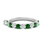 Load image into Gallery viewer, 1-carat-single-prong-diamond-half-eternity-wedding-band-with-emerald-in-white-gold-FD9478BGEMGR-NL-1CT-WG
