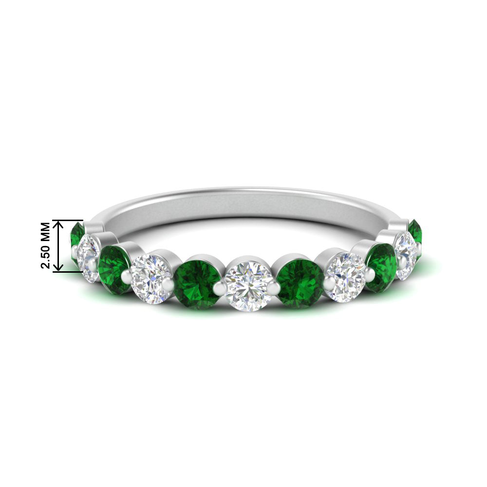 1-carat-single-prong-diamond-half-eternity-wedding-band-with-emerald-in-white-gold-FD9478BGEMGR-NL-1CT-WG