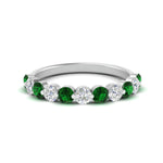 Load image into Gallery viewer, 1-carat-single-prong-diamond-half-eternity-wedding-band-with-emerald-in-white-gold-FD9478BGEMGR-NL-1CT-WG
