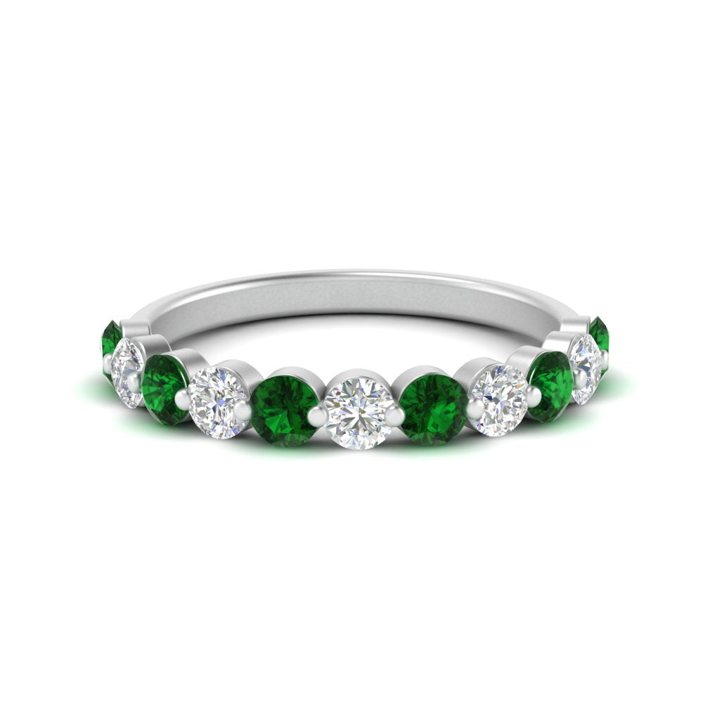 1-carat-single-prong-diamond-half-eternity-wedding-band-with-emerald-in-white-gold-FD9478BGEMGR-NL-1CT-WG