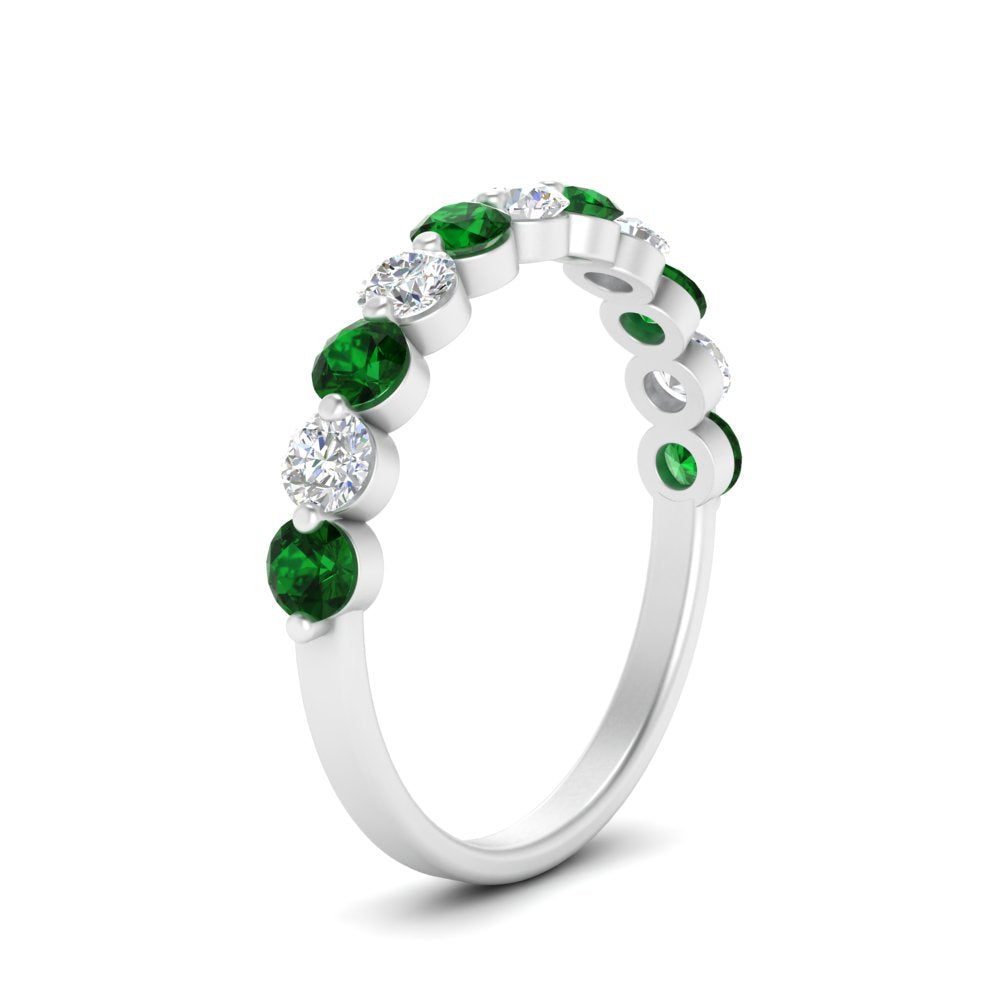 1-carat-single-prong-diamond-half-eternity-wedding-band-with-emerald-in-white-gold-FD9478BGEMGR-NL-1CT-WG