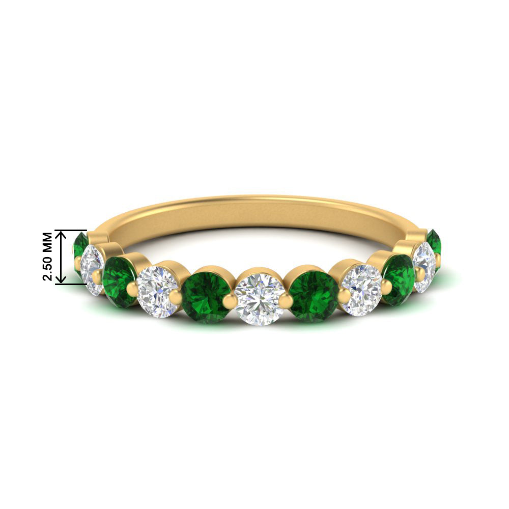 1-carat-single-prong-diamond-half-eternity-wedding-band-with-emerald-in-yellow-gold-FD9478BGEMGR-NL-1CT-YG