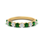 Load image into Gallery viewer, 1-carat-single-prong-diamond-half-eternity-wedding-band-with-emerald-in-yellow-gold-FD9478BGEMGR-NL-1CT-YG
