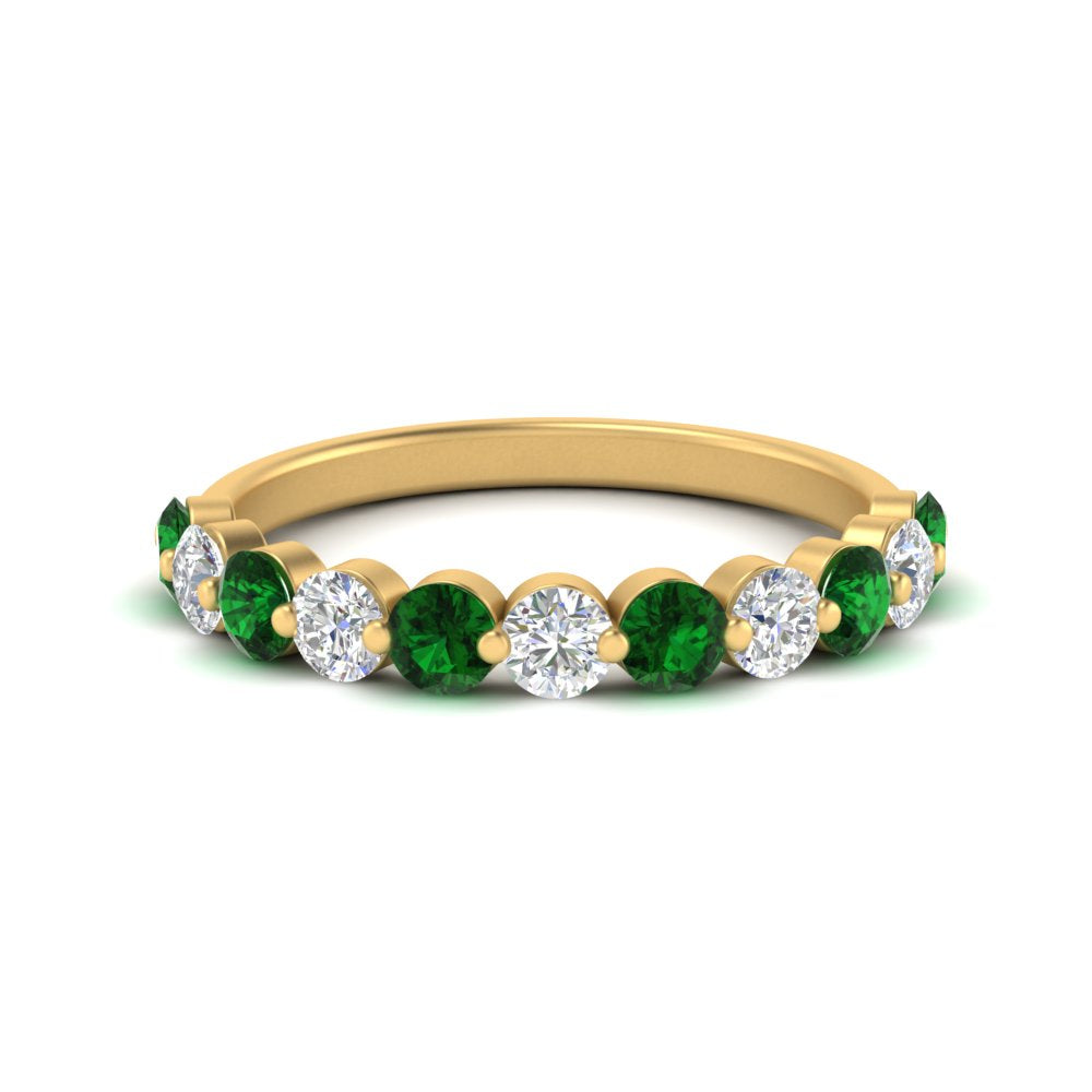 1-carat-single-prong-diamond-half-eternity-wedding-band-with-emerald-in-yellow-gold-FD9478BGEMGR-NL-1CT-YG