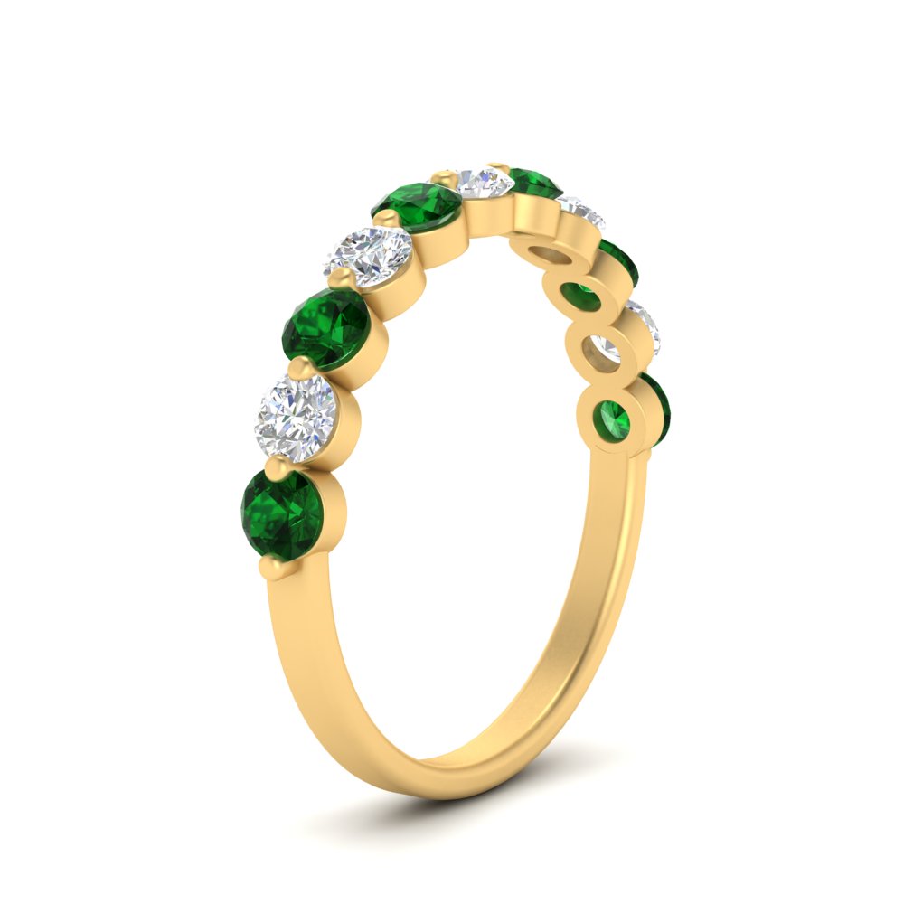1-carat-single-prong-diamond-half-eternity-wedding-band-with-emerald-in-yellow-gold-FD9478BGEMGR-NL-1CT-YG