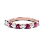 Load image into Gallery viewer, 1-carat-single-prong-diamond-half-eternity-wedding-band-with-pink-sapphaire-in-rose-gold-FD9478BGSADRPI-NL-1CT-RG
