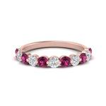 Load image into Gallery viewer, 1-carat-single-prong-diamond-half-eternity-wedding-band-with-pink-sapphaire-in-rose-gold-FD9478BGSADRPI-NL-1CT-RG
