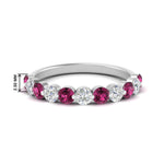 Load image into Gallery viewer, 1-carat-single-prong-diamond-half-eternity-wedding-band-with-pink-sapphaire-in-white-gold-FD9478BGSADRPI-NL-1CT-WG
