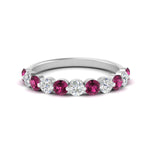 Load image into Gallery viewer, 1-carat-single-prong-diamond-half-eternity-wedding-band-with-pink-sapphaire-in-white-gold-FD9478BGSADRPI-NL-1CT-WG
