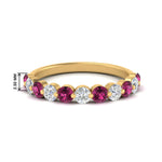 Load image into Gallery viewer, 1-carat-single-prong-diamond-half-eternity-wedding-band-with-pink-sapphaire-in-yellow-gold-FD9478BGSADRPI-NL-1CT-YG
