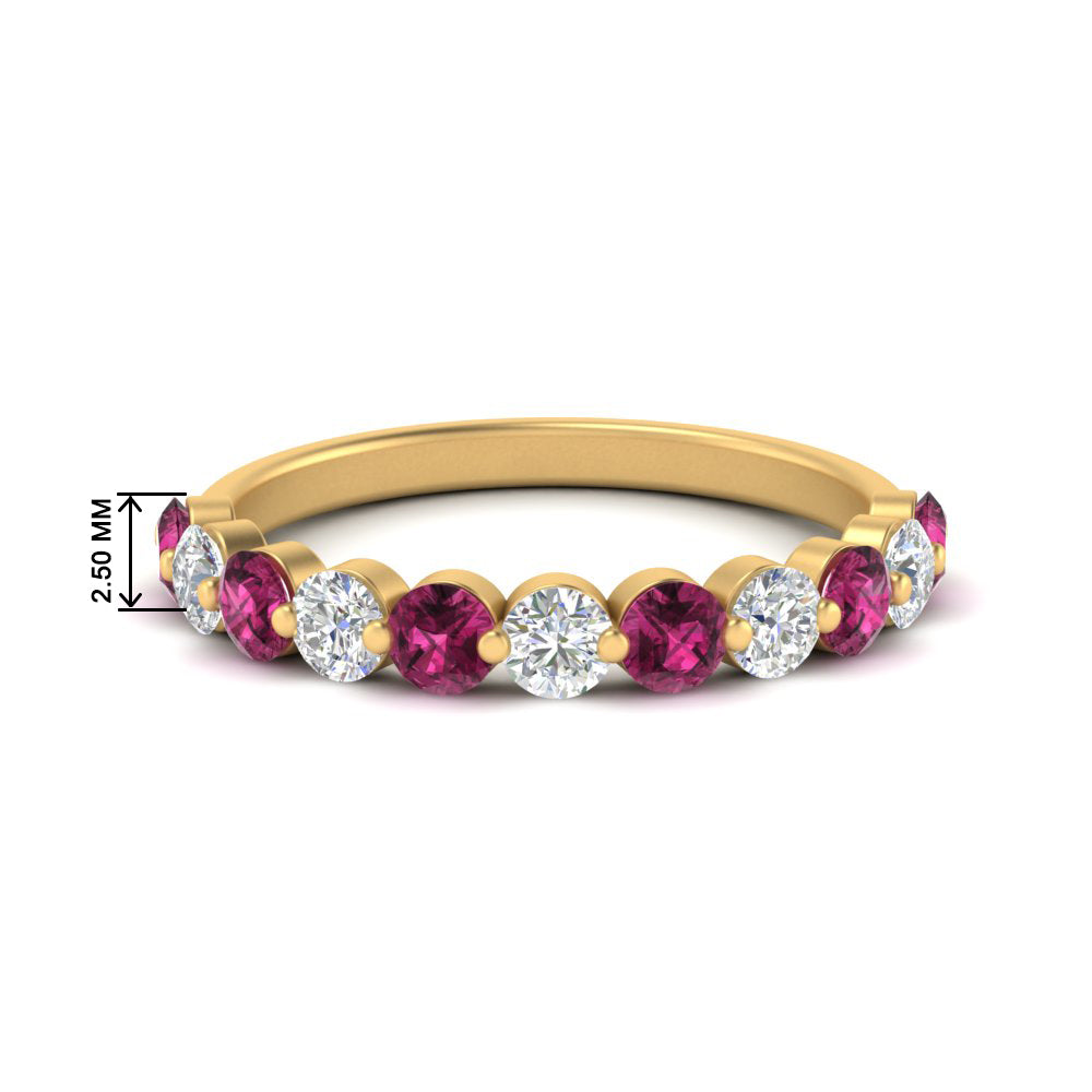 1-carat-single-prong-diamond-half-eternity-wedding-band-with-pink-sapphaire-in-yellow-gold-FD9478BGSADRPI-NL-1CT-YG