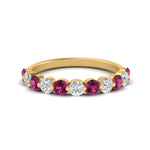 Load image into Gallery viewer, 1-carat-single-prong-diamond-half-eternity-wedding-band-with-pink-sapphaire-in-yellow-gold-FD9478BGSADRPI-NL-1CT-YG
