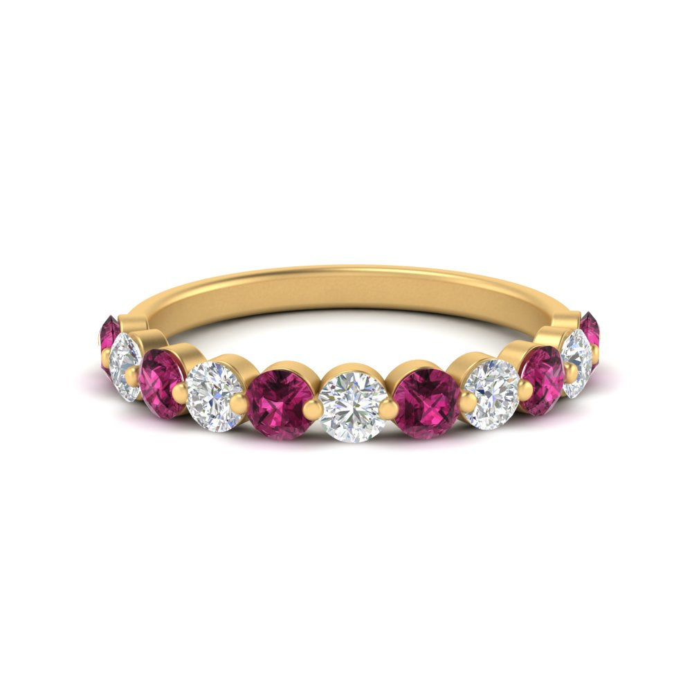 1-carat-single-prong-diamond-half-eternity-wedding-band-with-pink-sapphaire-in-yellow-gold-FD9478BGSADRPI-NL-1CT-YG