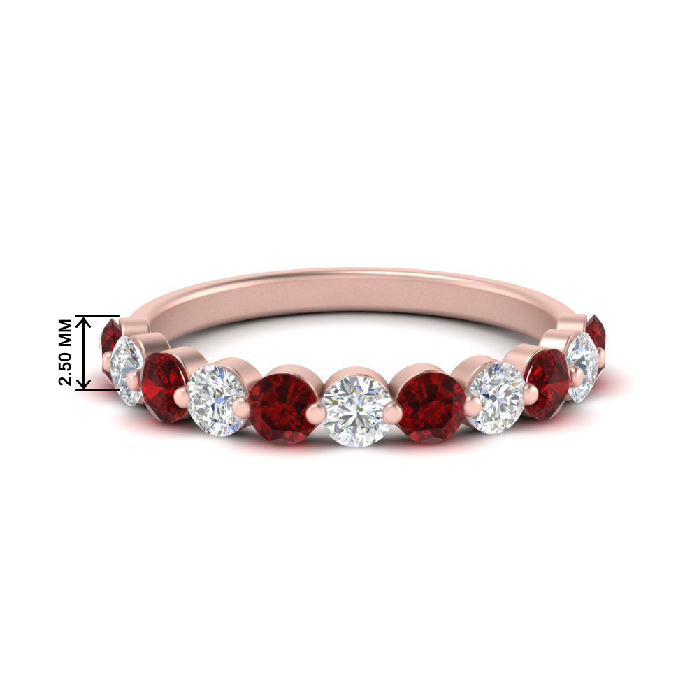 1-carat-single-prong-diamond-half-eternity-wedding-band-with-ruby-in-rose-gold-FD9478BGRUDR-NL-1CT-RG
