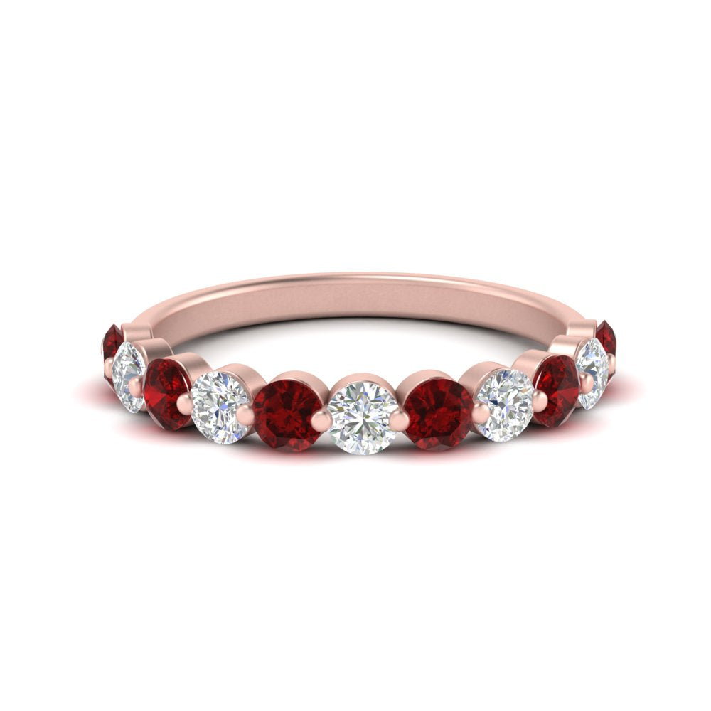 1-carat-single-prong-diamond-half-eternity-wedding-band-with-ruby-in-rose-gold-FD9478BGRUDR-NL-1CT-RG