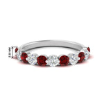 Load image into Gallery viewer, 1-carat-single-prong-diamond-half-eternity-wedding-band-with-ruby-in-white-gold-FD9478BGRUDR-NL-1CT-WG
