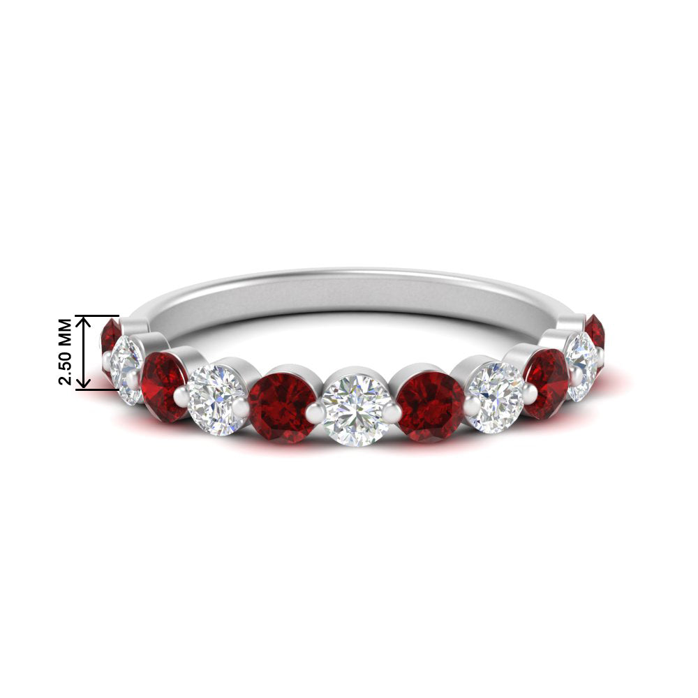 1-carat-single-prong-diamond-half-eternity-wedding-band-with-ruby-in-white-gold-FD9478BGRUDR-NL-1CT-WG