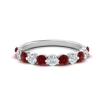 Load image into Gallery viewer, 1-carat-single-prong-diamond-half-eternity-wedding-band-with-ruby-in-white-gold-FD9478BGRUDR-NL-1CT-WG
