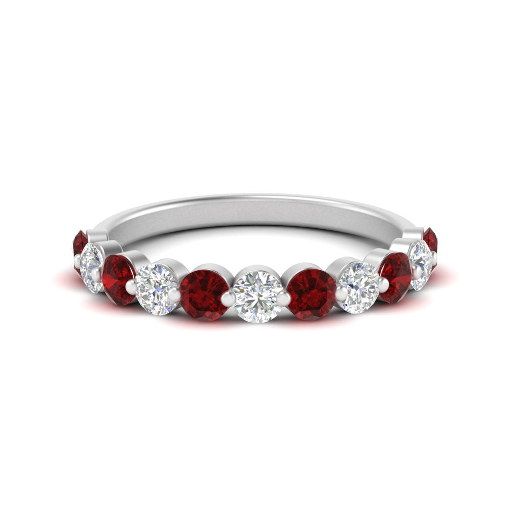 1-carat-single-prong-diamond-half-eternity-wedding-band-with-ruby-in-white-gold-FD9478BGRUDR-NL-1CT-WG