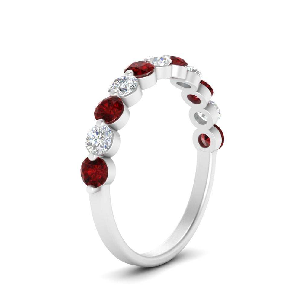 1-carat-single-prong-diamond-half-eternity-wedding-band-with-ruby-in-white-gold-FD9478BGRUDR-NL-1CT-WG
