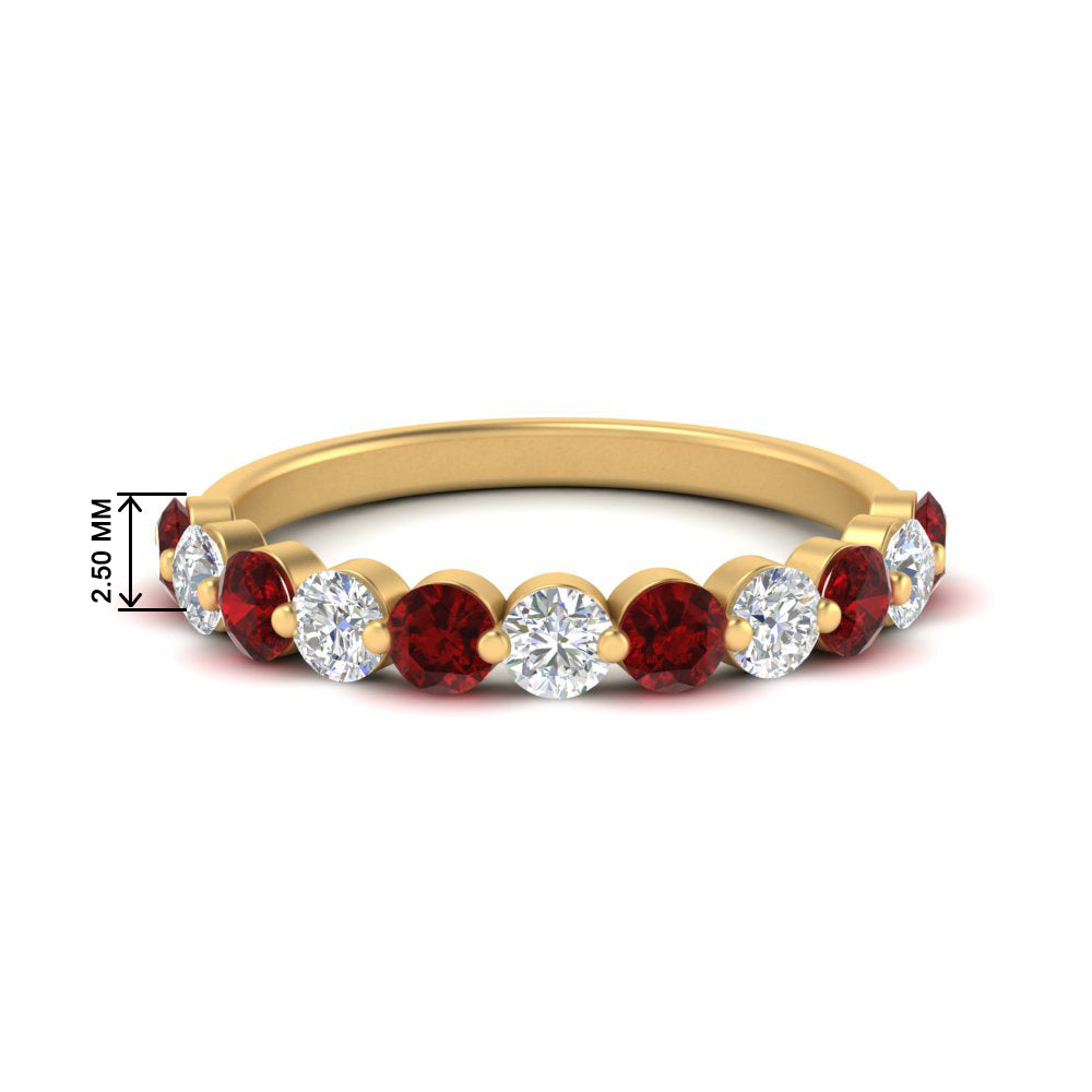 1-carat-single-prong-diamond-half-eternity-wedding-band-with-ruby-in-yellow-gold-FD9478BGRUDR-NL-1CT-YG