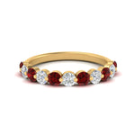 Load image into Gallery viewer, 1-carat-single-prong-diamond-half-eternity-wedding-band-with-ruby-in-yellow-gold-FD9478BGRUDR-NL-1CT-YG
