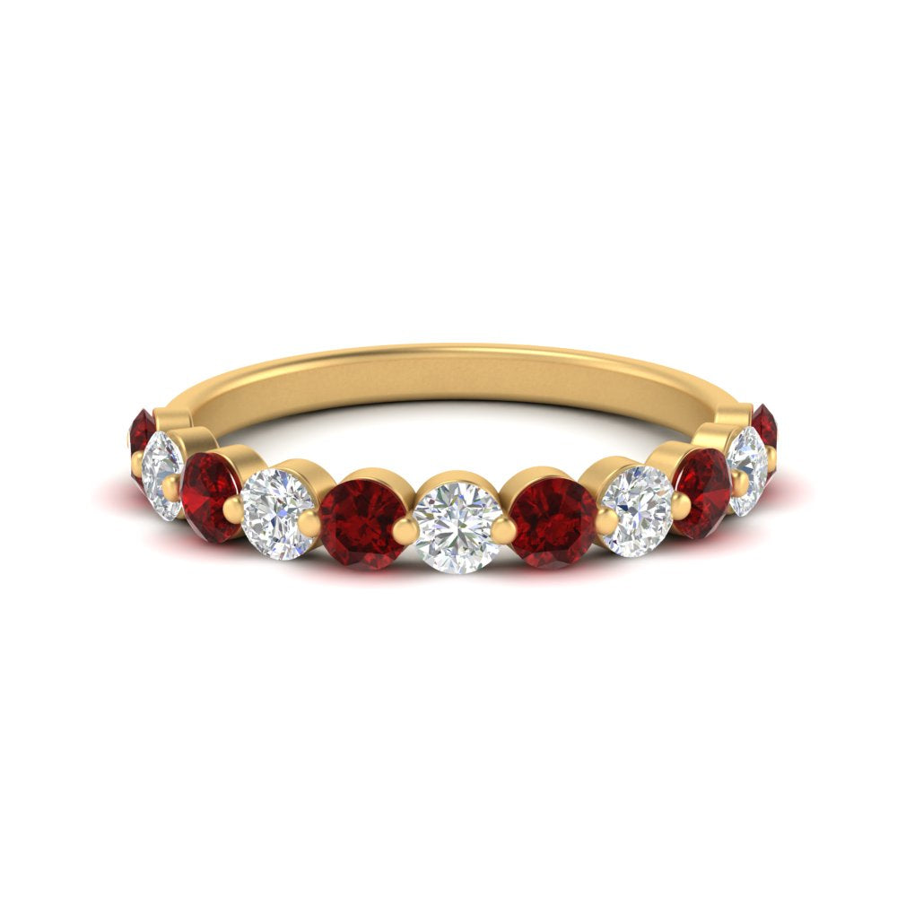 1-carat-single-prong-diamond-half-eternity-wedding-band-with-ruby-in-yellow-gold-FD9478BGRUDR-NL-1CT-YG