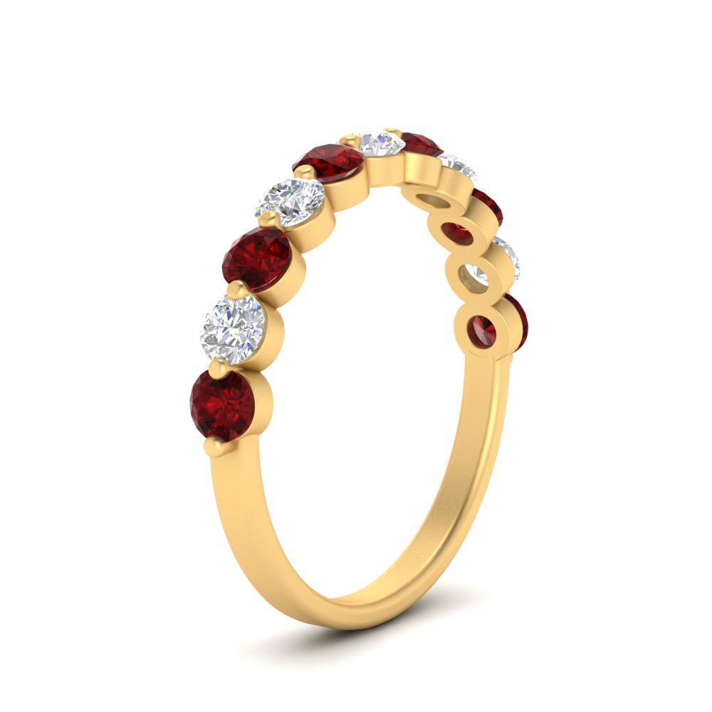 1-carat-single-prong-diamond-half-eternity-wedding-band-with-ruby-in-yellow-gold-FD9478BGRUDR-NL-1CT-YG