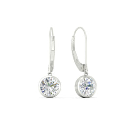 Round Bezel Set Drop Diamond Lever Back Earrings