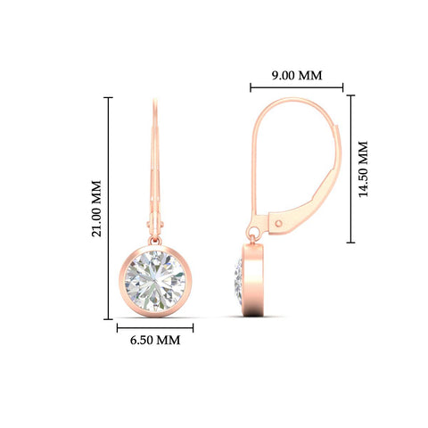 Round Bezel Set Drop Diamond Lever Back Earrings