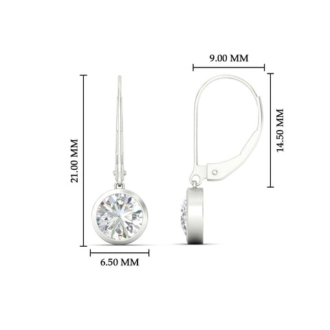 Round Bezel Set Drop Diamond Lever Back Earrings