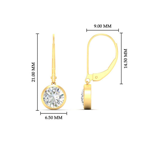 Round Bezel Set Drop Diamond Lever Back Earrings