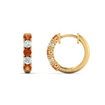 Load image into Gallery viewer, 1-ct.-diamond-small-hoop-earring-with-orange-sapphire-in-yellow-gold-FD-EAR10773GSAOR-NL-YG
