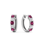 Load image into Gallery viewer, 1-ct.-diamond-small-hoop-earring-with-pink-sapphire-in-white-gold-FD-EAR10773GSADRPI-NL-WG
