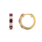 Load image into Gallery viewer, 1-ct.-diamond-small-hoop-earring-with-pink-sapphire-in-yellow-gold-FD-EAR10773GSADRPI-NL-YG
