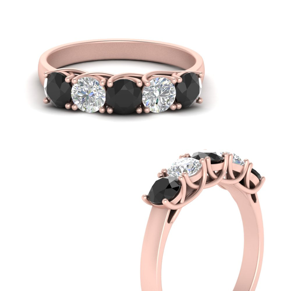 1-ct.-diamond-trellis-5-stone-wedding-band-with-black-diamond-in-rose-gold-FD10769RO-1.00CTGBLACKANGLE3-NL-RG
