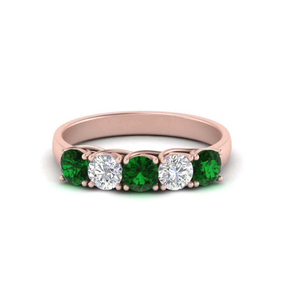 1-ct.-diamond-trellis-5-stone-wedding-band-with-emerald-in-rose-gold-FD10769RO-1.00CTGEMGRANGLE3-NL-RG