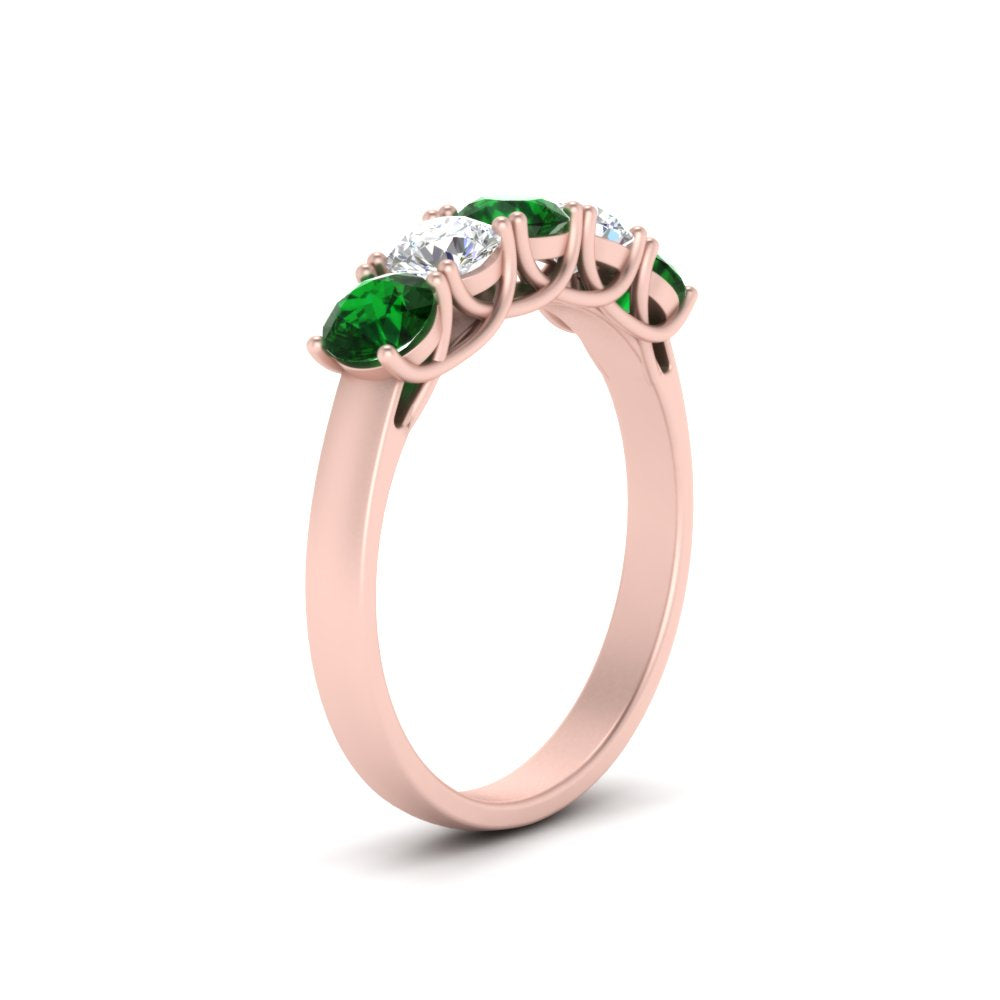 1-ct.-diamond-trellis-5-stone-wedding-band-with-emerald-in-rose-gold-FD10769RO-1.00CTGEMGRANGLE3-NL-RG