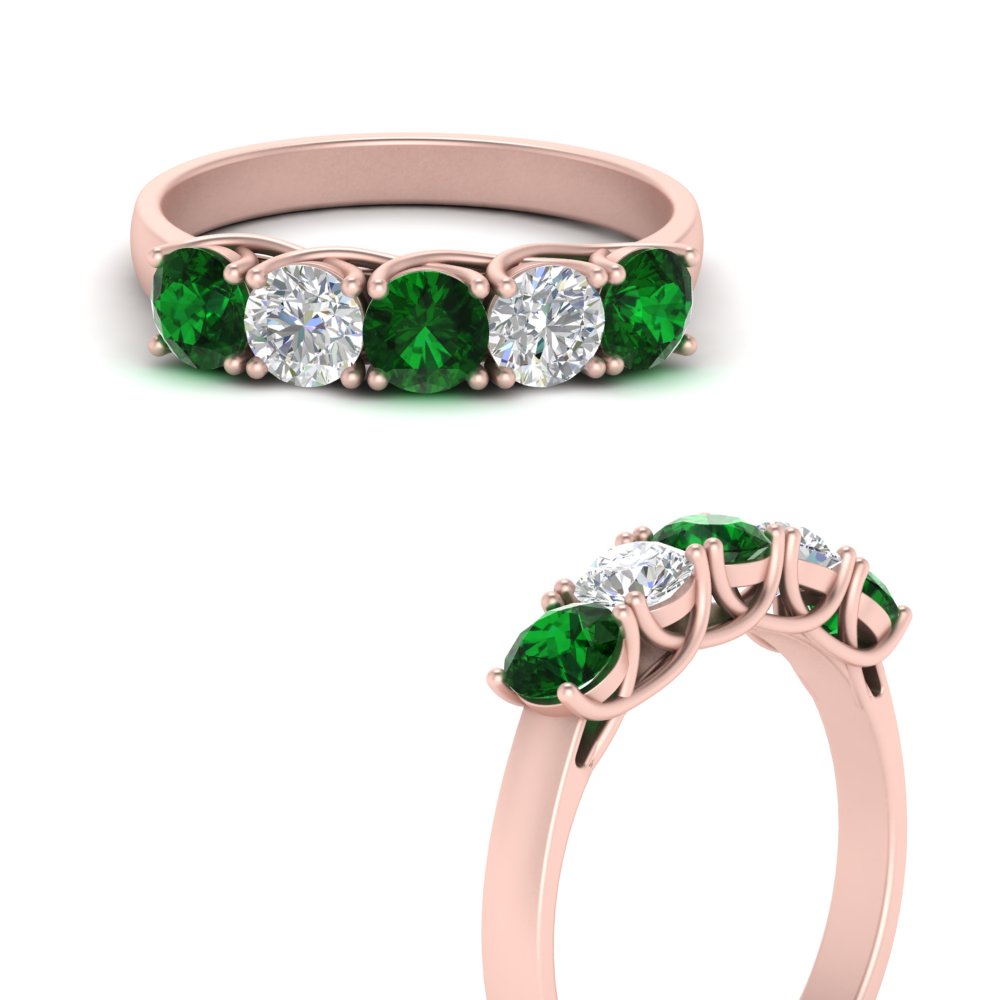 1-ct.-diamond-trellis-5-stone-wedding-band-with-emerald-in-rose-gold-FD10769RO-1.00CTGEMGRANGLE3-NL-RG