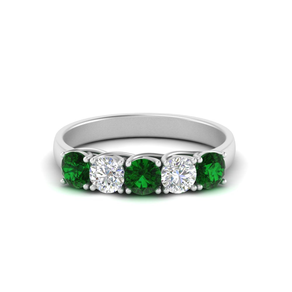 1-ct.-diamond-trellis-5-stone-wedding-band-with-emerald-in-white-gold-FD10769RO-1.00CTGEMGRANGLE3-NL-WG