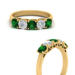 Load image into Gallery viewer, 1-ct.-diamond-trellis-5-stone-wedding-band-with-emerald-in-yellow-gold-FD10769RO-1.00CTGEMGRANGLE3-NL-YG
