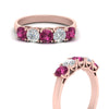 Load image into Gallery viewer, 1-ct.-diamond-trellis-5-stone-wedding-band-with-pink-sapphire-in-rose-gold-FD10769RO-1.00CTGSADRPIANGLE3-NL-RG