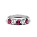 Load image into Gallery viewer, 1-ct.-diamond-trellis-5-stone-wedding-band-with-pink-sapphire-in-white-gold-FD10769RO-1.00CTGSADRPIANGLE3-NL-WG
