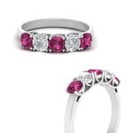 Load image into Gallery viewer, 1-ct.-diamond-trellis-5-stone-wedding-band-with-pink-sapphire-in-white-gold-FD10769RO-1.00CTGSADRPIANGLE3-NL-WG
