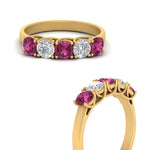 Load image into Gallery viewer, 1-ct.-diamond-trellis-5-stone-wedding-band-with-pink-sapphire-in-yellow-gold-FD10769RO-1.00CTGSADRPIANGLE3-NL-YG
