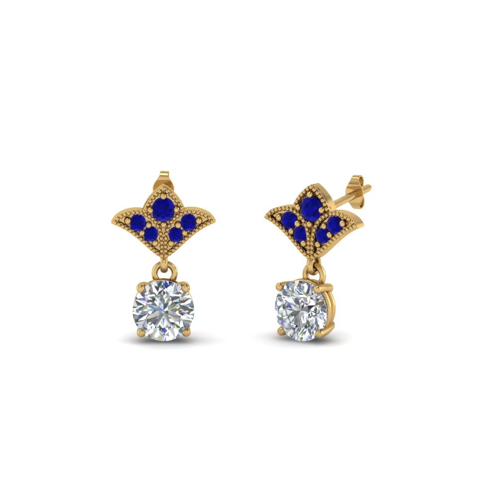1-ct.-round-art-deco-design-earring-with-blue-sapphire-in-14K-yellow-gold-FDEAR8425-0.50CTGSABL-NL-YG
