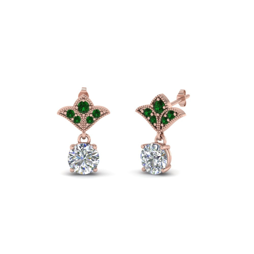 1-ct.-round-art-deco-design-earring-with-emerald-in-14K-rose-gold-FDEAR8425-0.50CTGEMGR-NL-RG