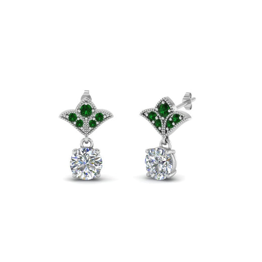 1-ct.-round-art-deco-design-earring-with-emerald-in-14K-white-gold-FDEAR8425-0.50CTGEMGR-NL-WG