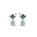 Load image into Gallery viewer, 1-ct.-round-art-deco-design-earring-with-emerald-in-14K-white-gold-FDEAR8425-0.50CTGEMGR-NL-WG

