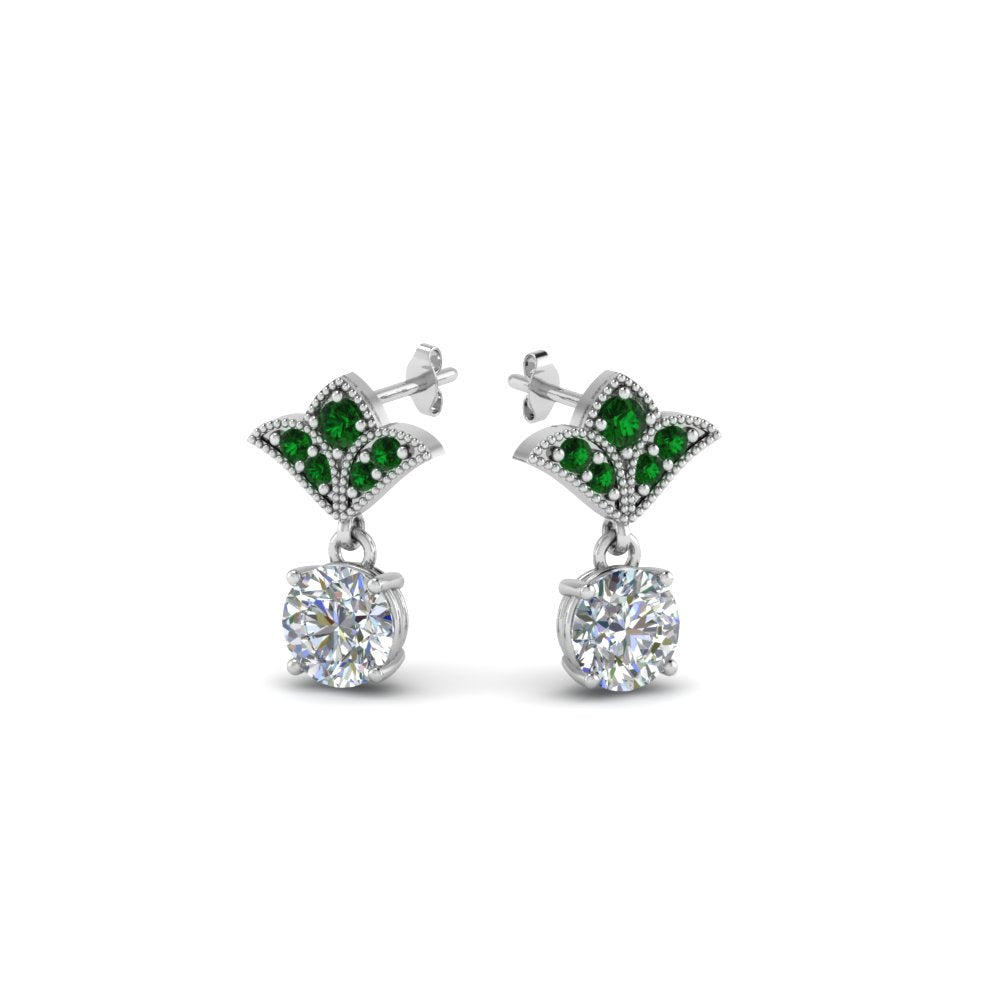 1-ct.-round-art-deco-design-earring-with-emerald-in-14K-white-gold-FDEAR8425-0.50CTGEMGR-NL-WG